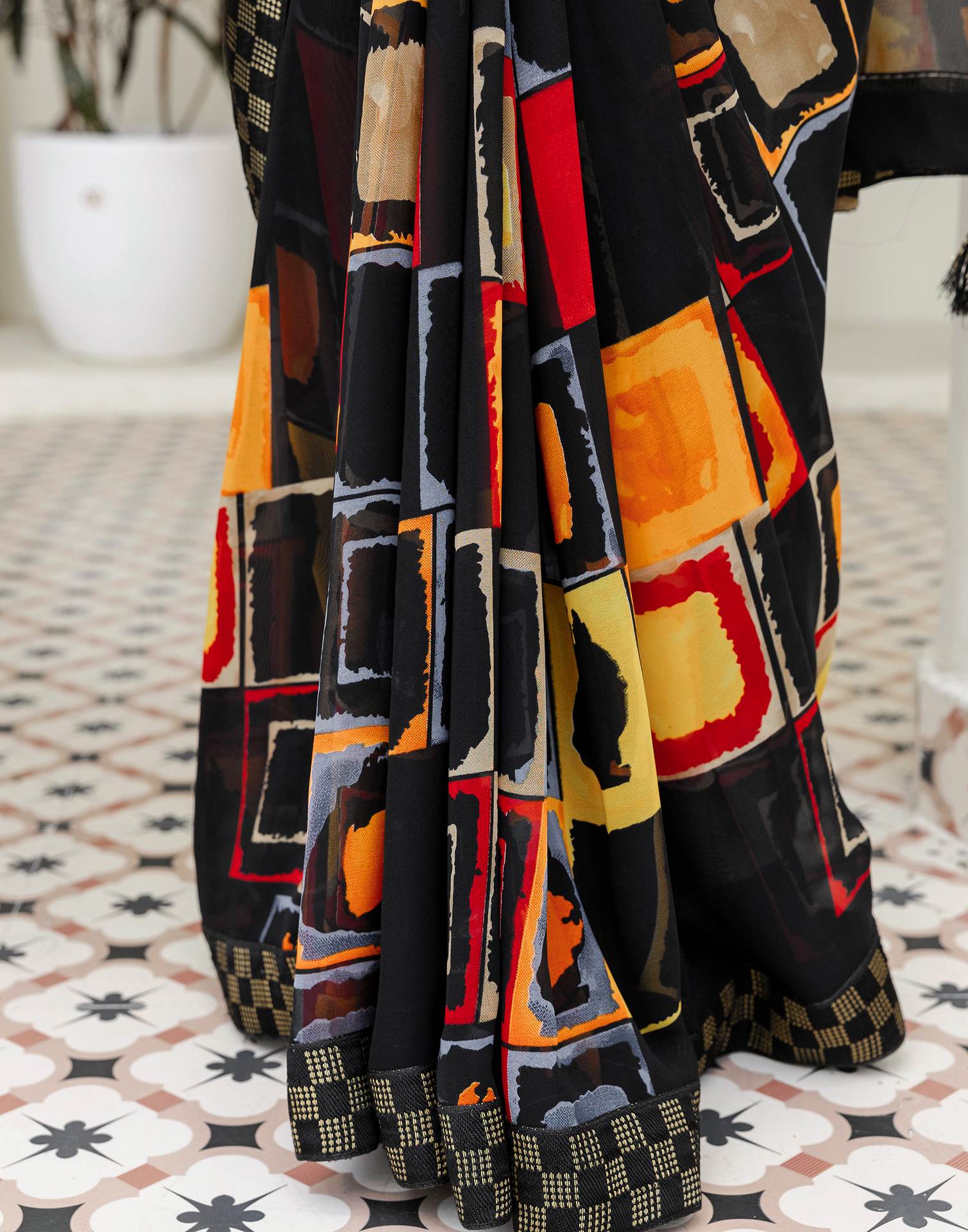 Black Georgette printed Saree
