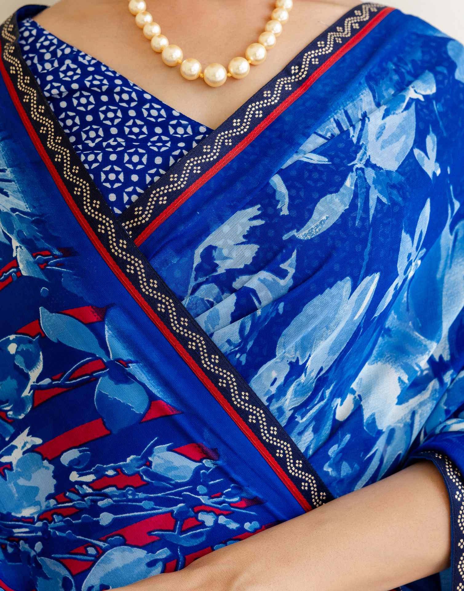 Dark Blue Georgette Floral Printed Saree