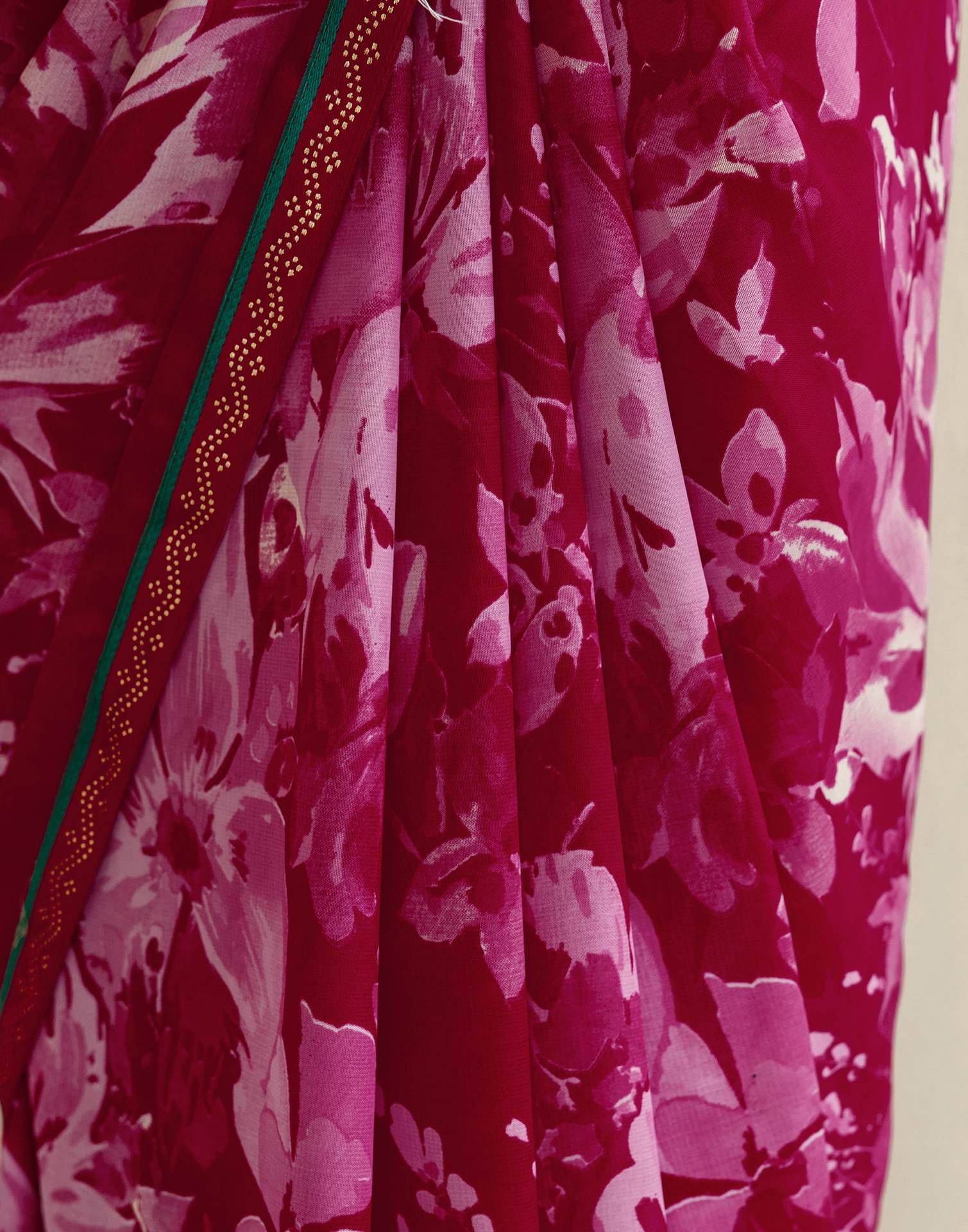 Rani Pink Georgette Floral Printed Saree