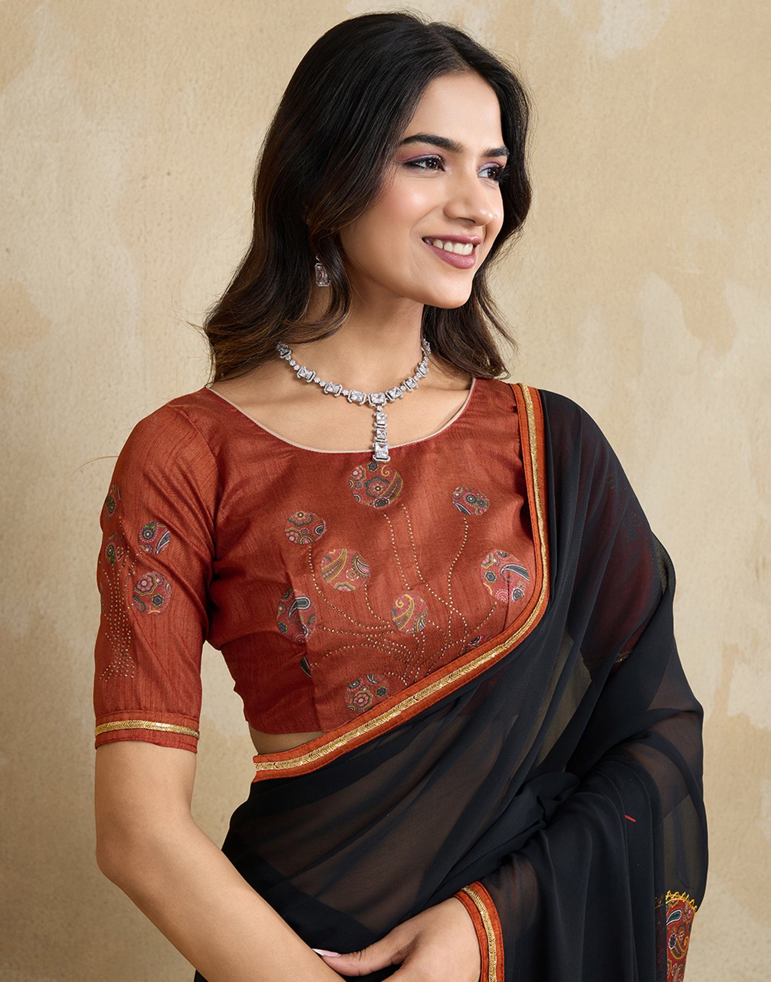 Black Georgette Patch work Embellished Saree
