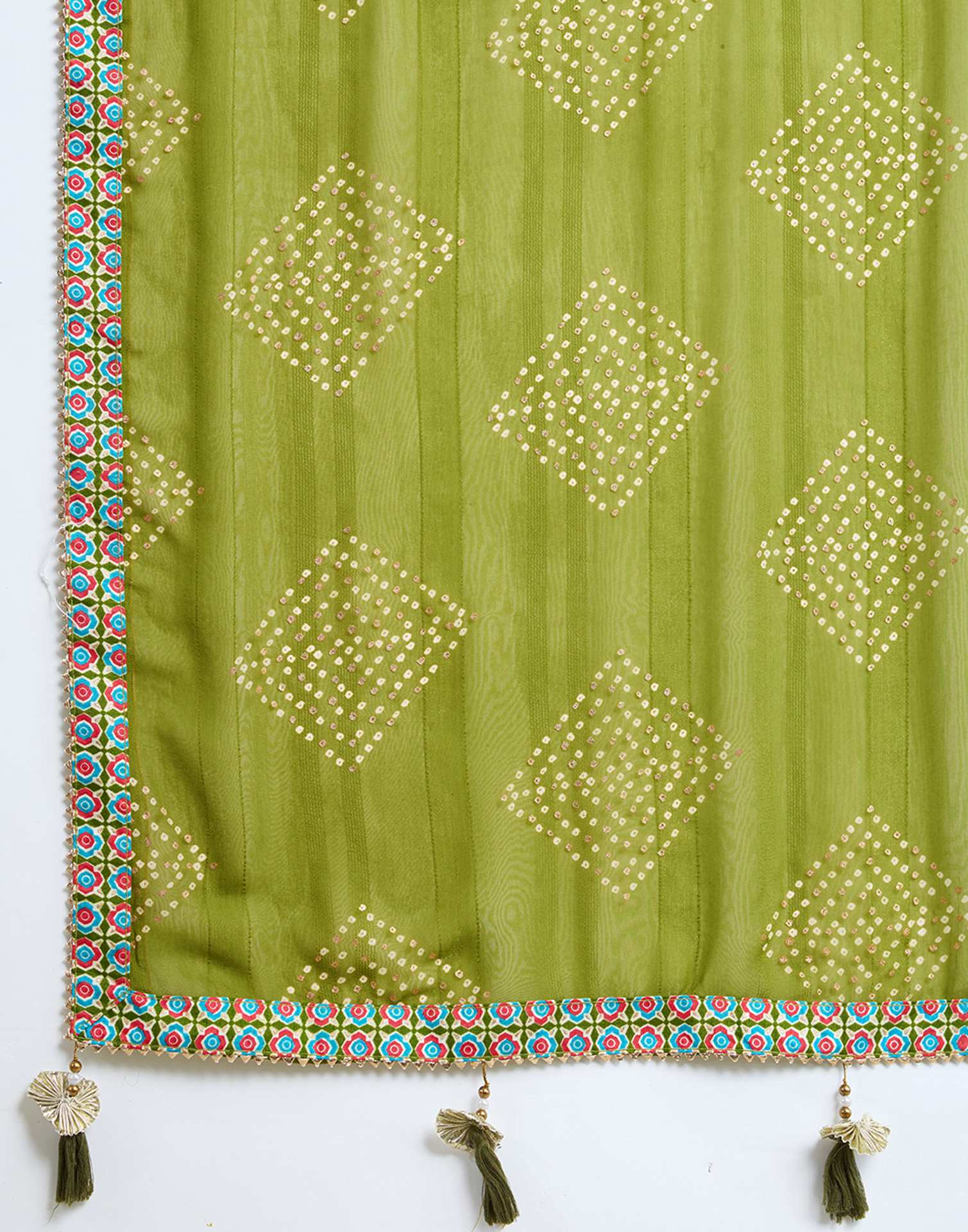 Green Georgette Printed Bandhani Saree
