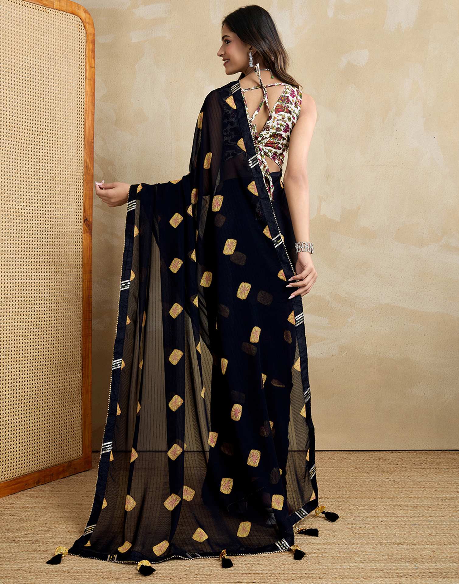 Black Georgette Printed Saree