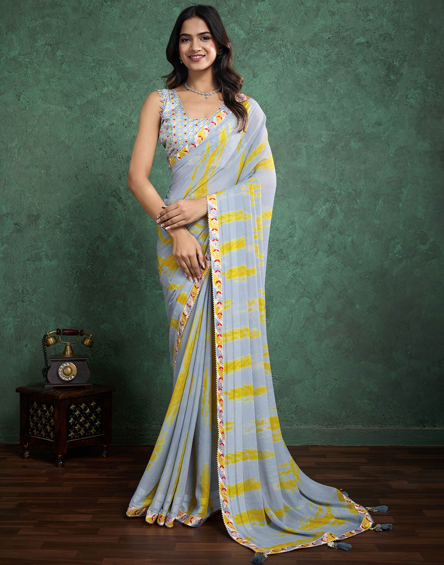 Grey Georgette Printed Saree