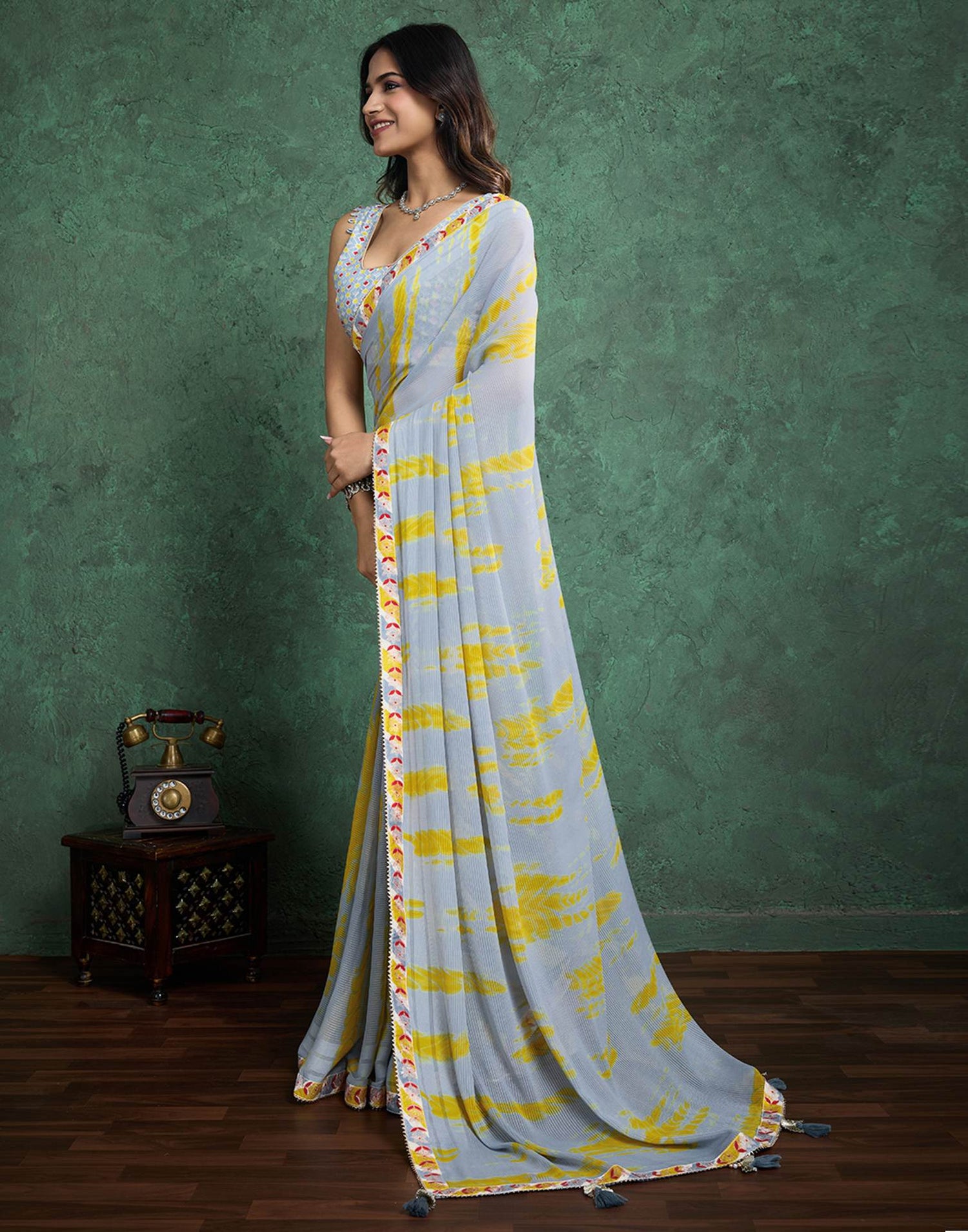 Grey Georgette Printed Saree