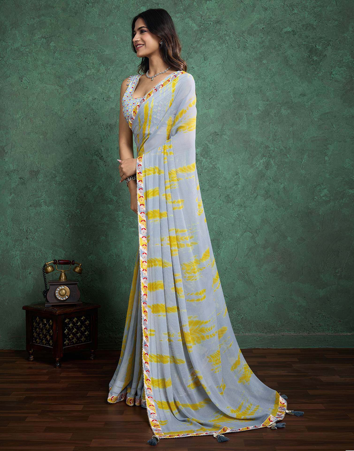 Grey Georgette Printed Saree