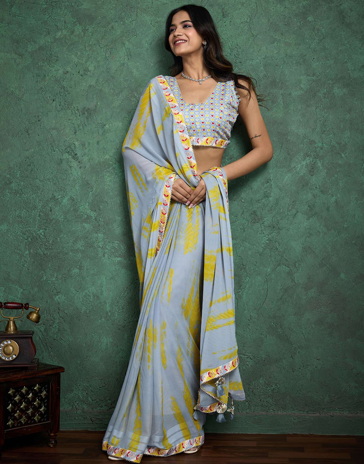 Grey Georgette Printed Saree