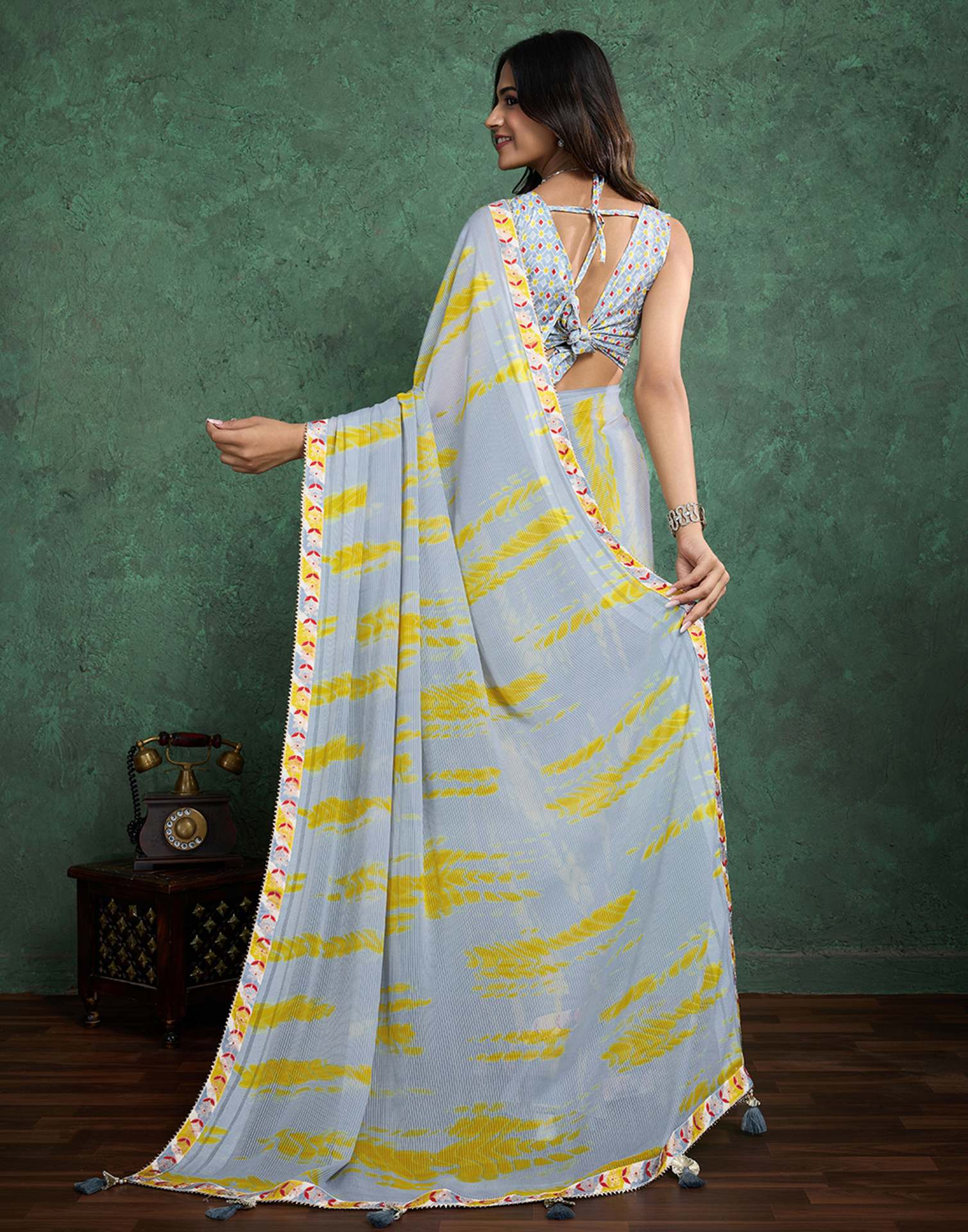 Grey Georgette Printed Saree