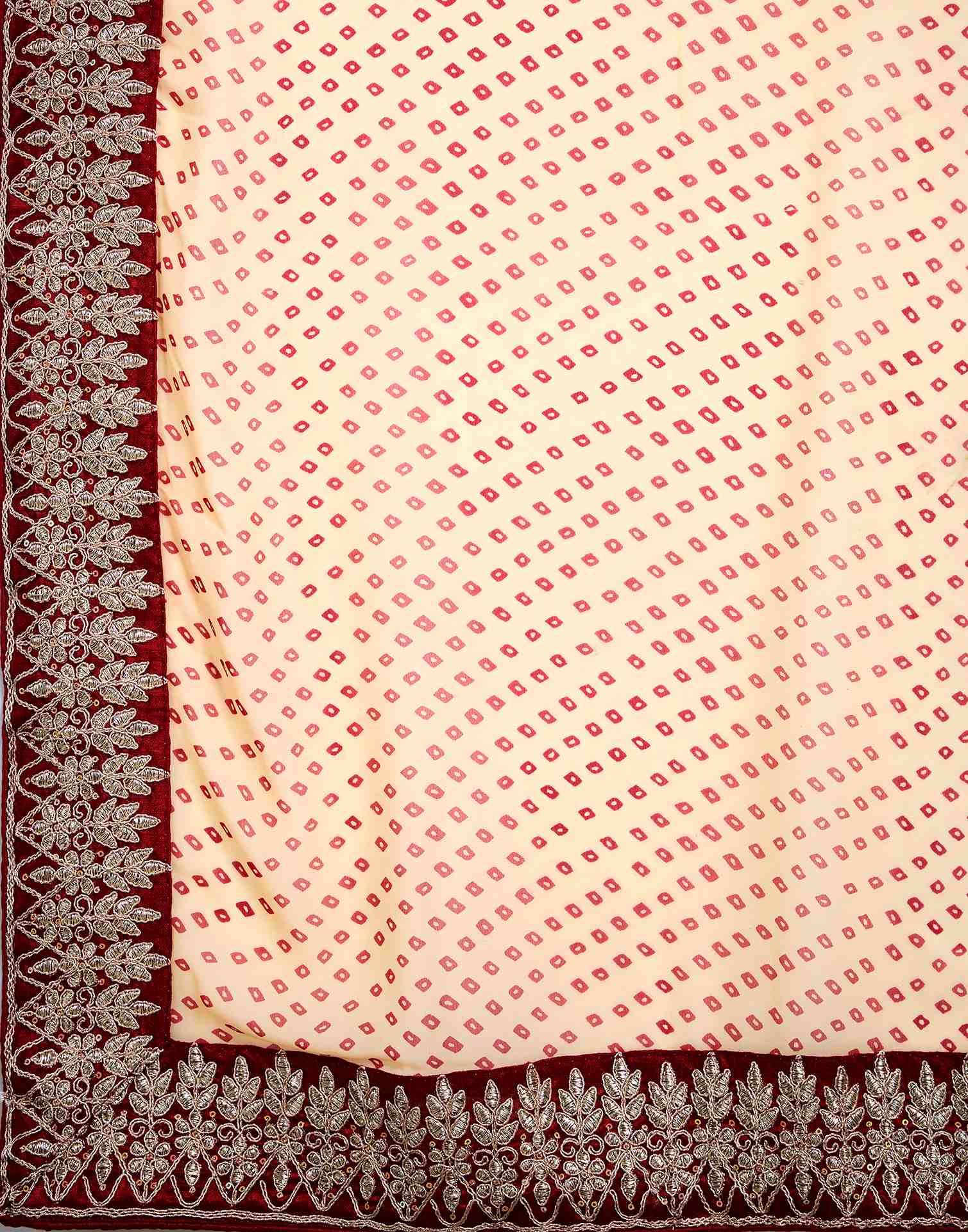 Dark Cream Georgette Printed Bandhani Saree