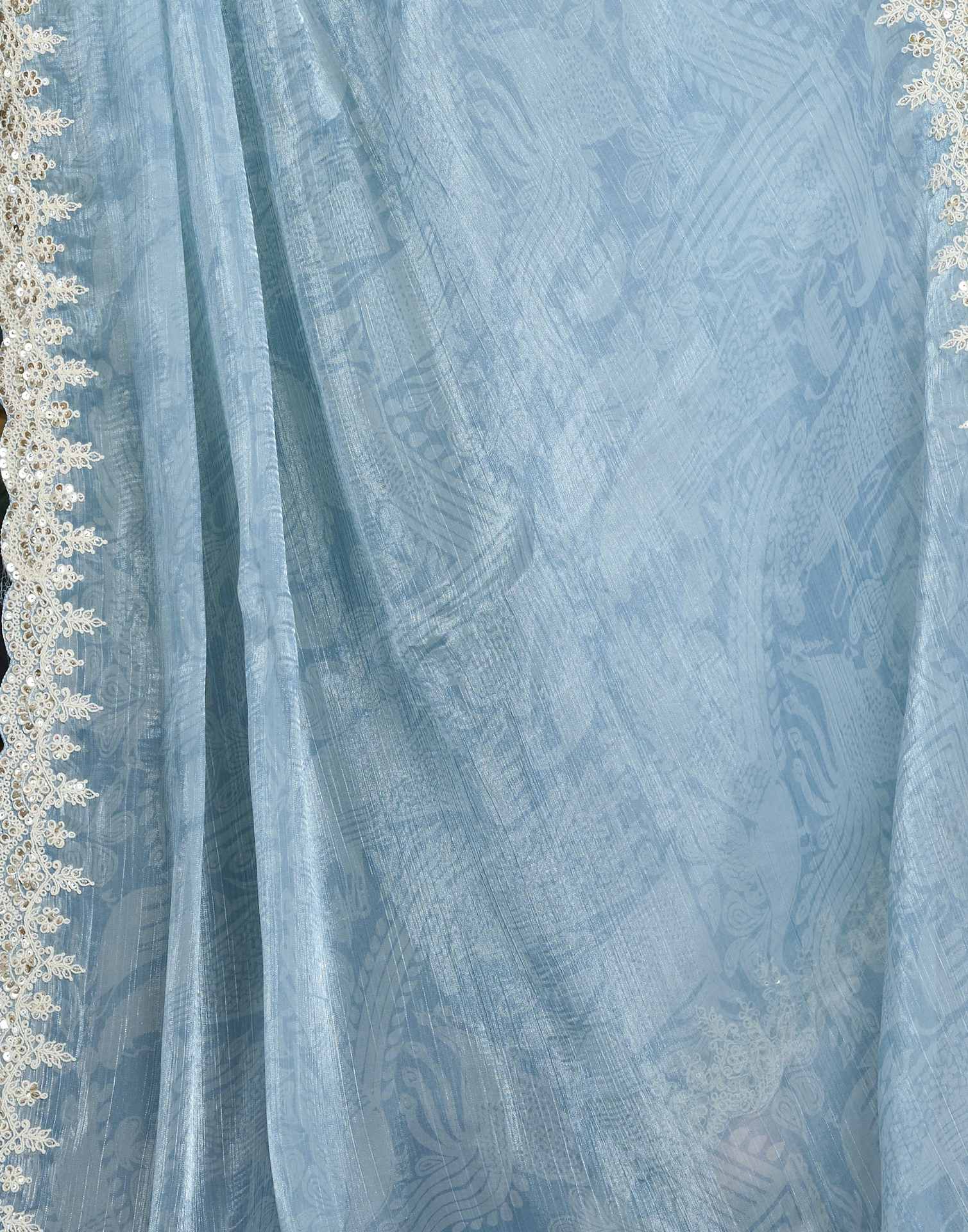 Blue Tissue Silk Sequence Embroidery Saree