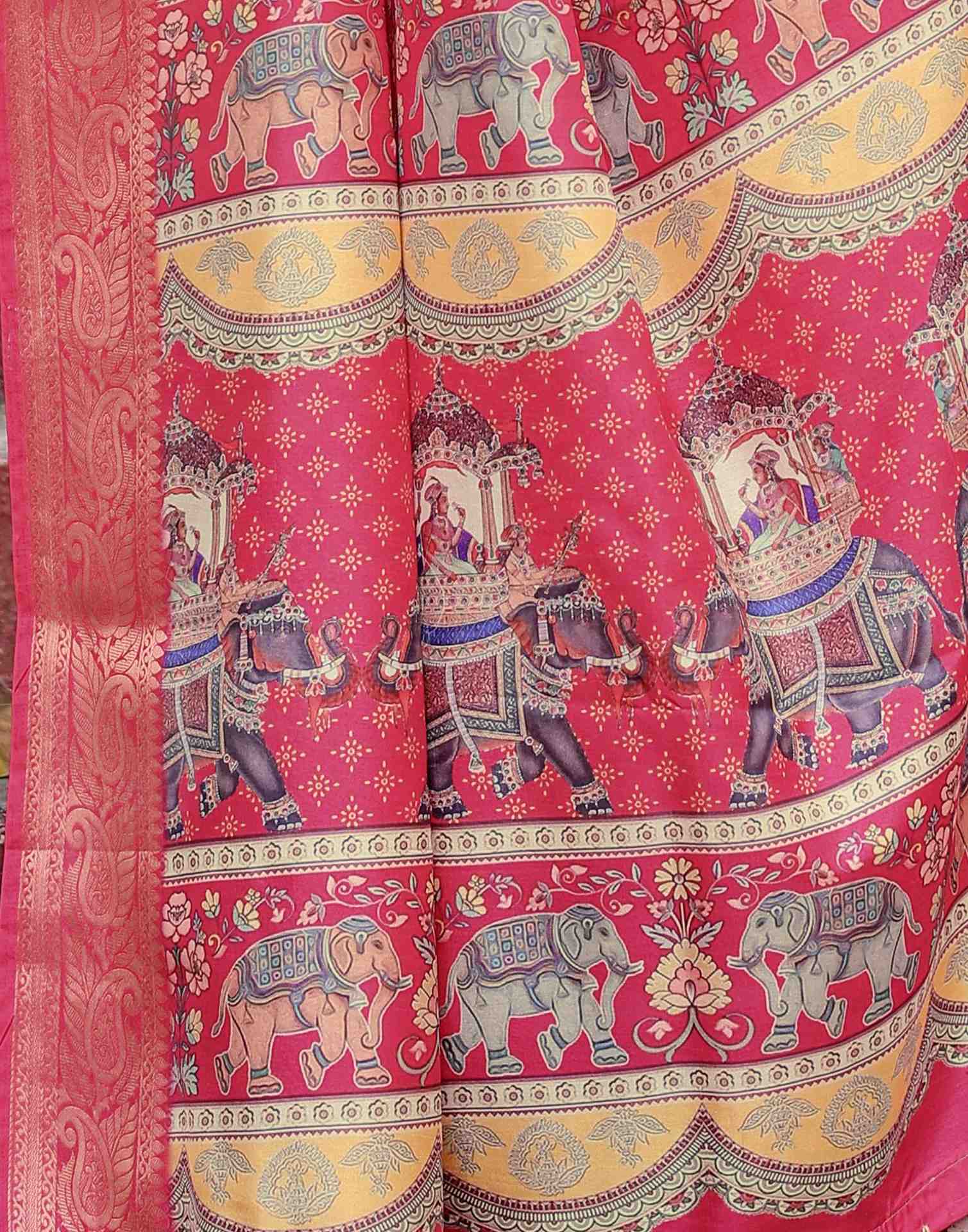 Cream Tussar Silk Printed Saree