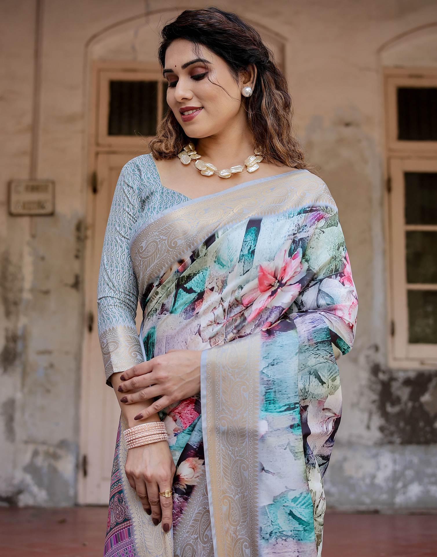 Multicoloured Tussar Silk Printed Saree