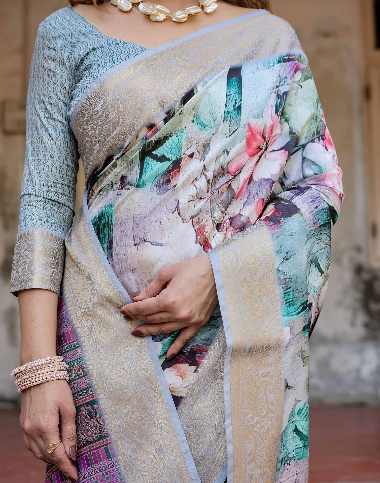 Multicoloured Tussar Silk Printed Saree