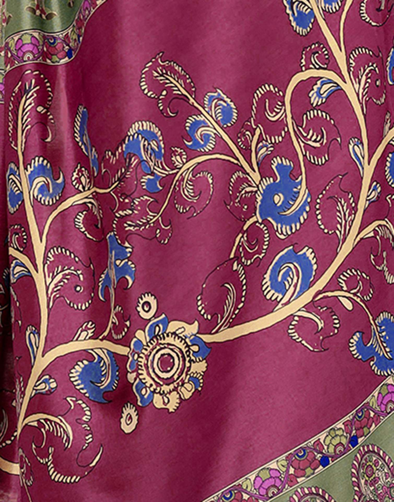 Dusty Green Tussar Silk Printed Kalamkari Saree