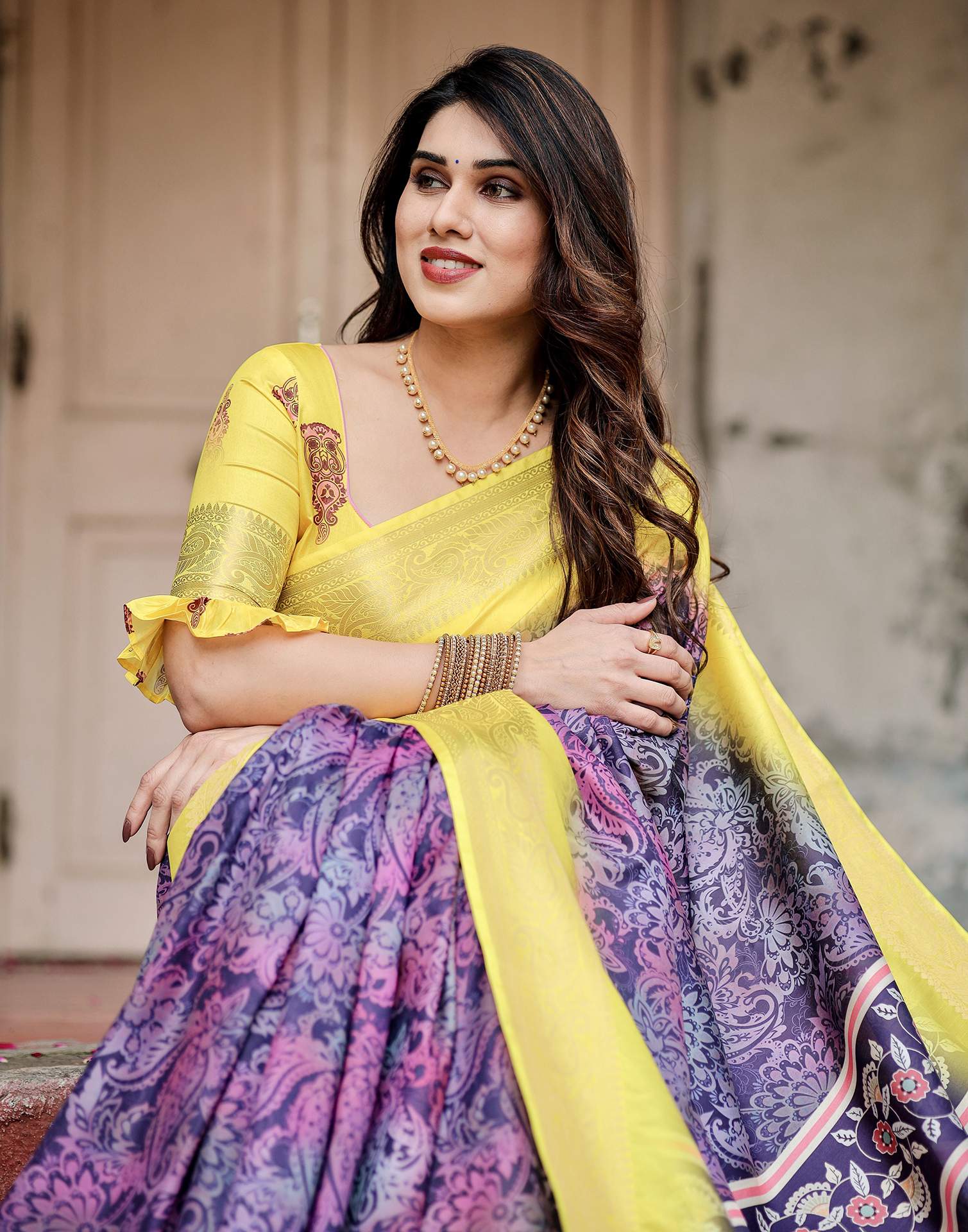 Dark Navy Blue Tussar Silk Printed Kalamkari Saree