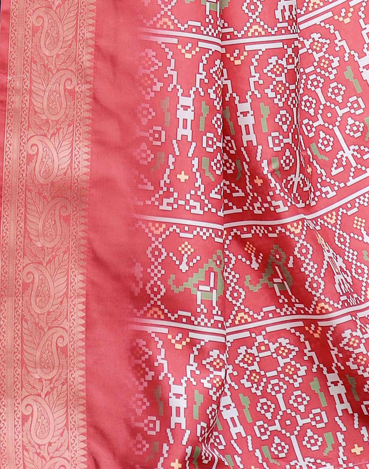 Dark Blue Tussar Silk Printed Patola Saree