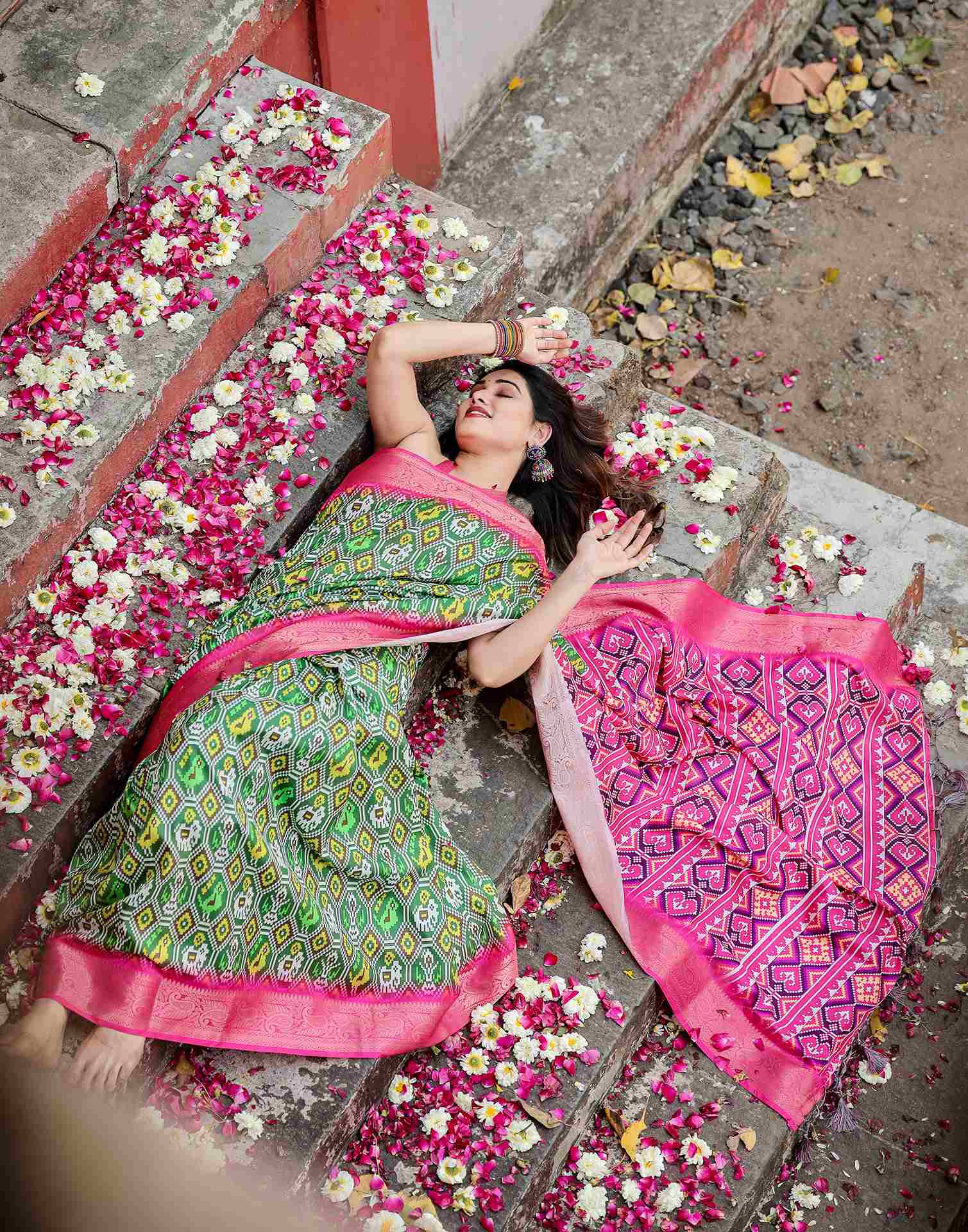 Green Tussar Silk Printed Patola Saree