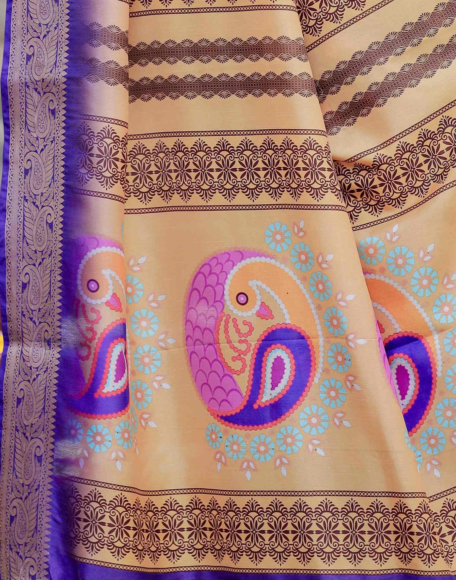 Purple Tussar Silk Printed Saree