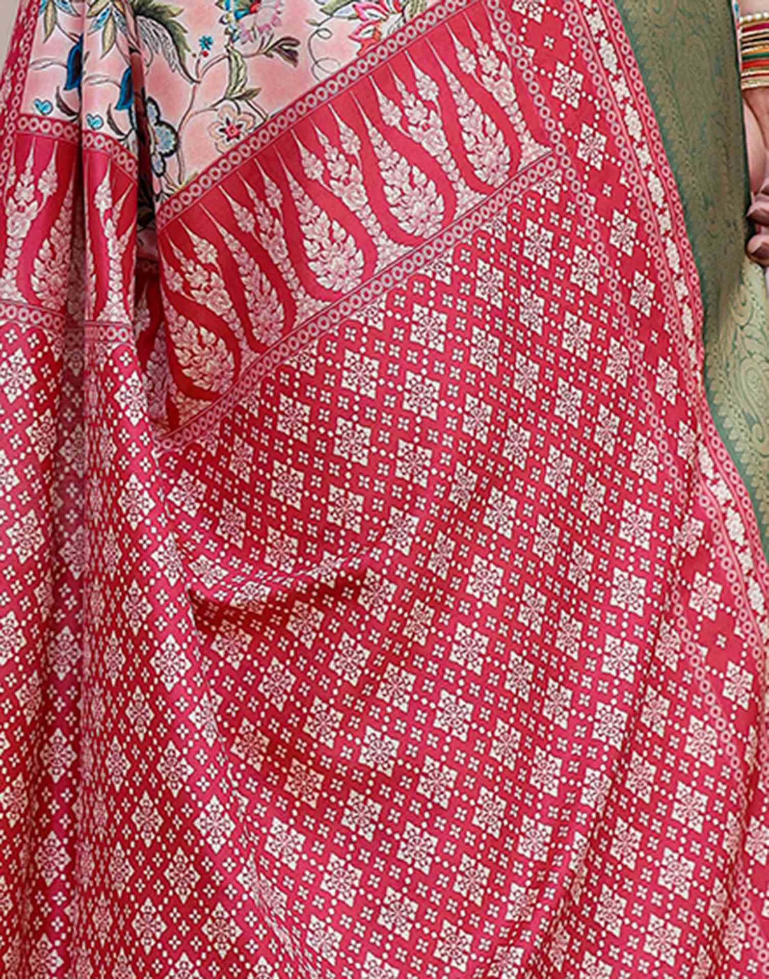 Light Rose Pink Tussar Silk Printed Saree