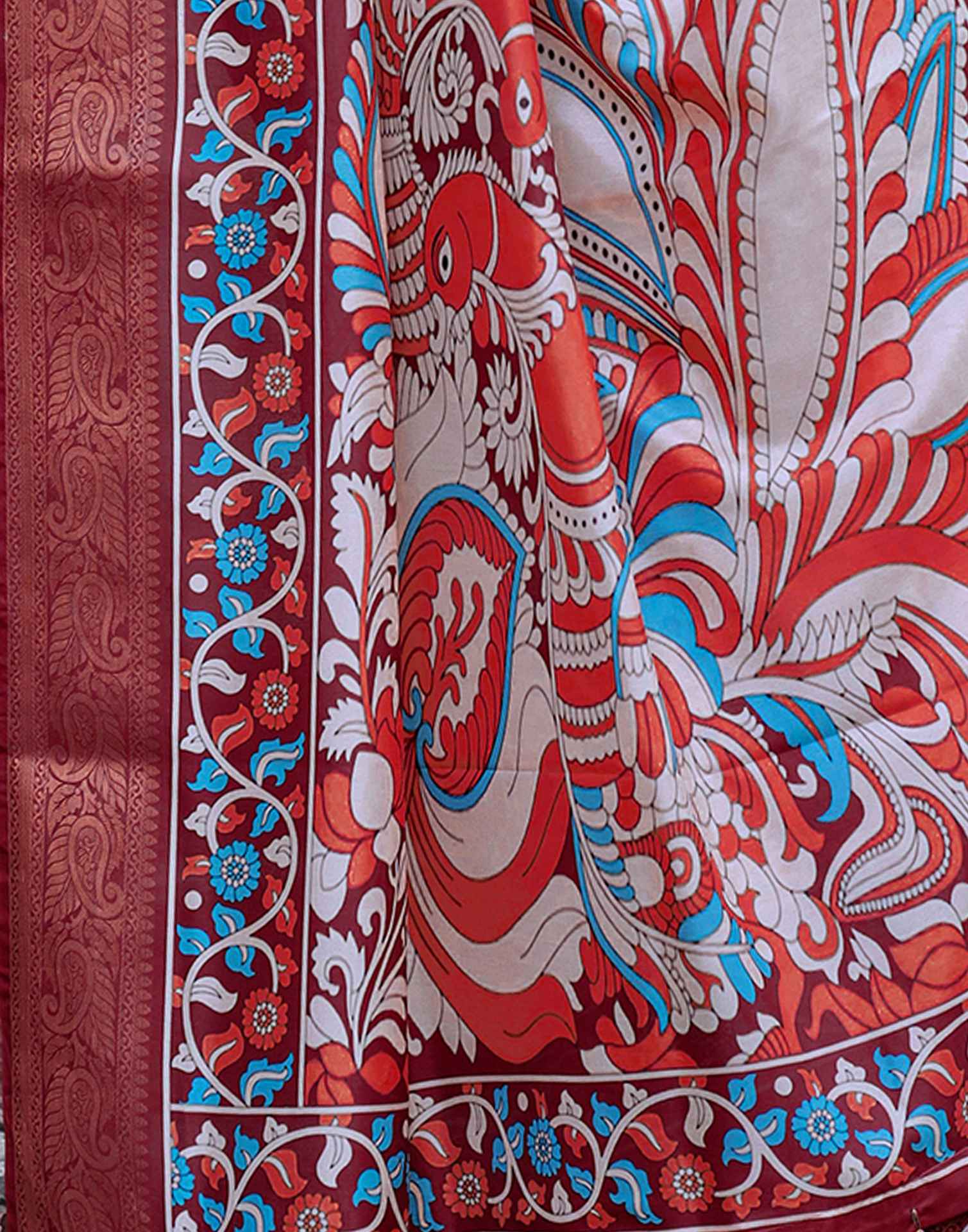 Cream Tussar Silk Printed Saree
