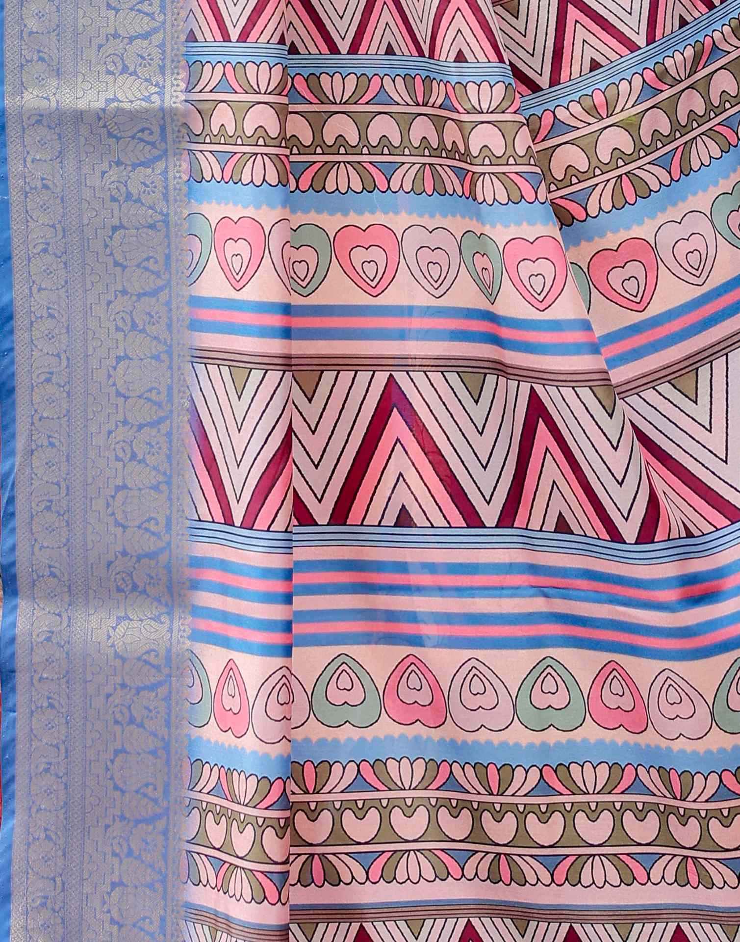 Blue Tussar Silk Printed Saree
