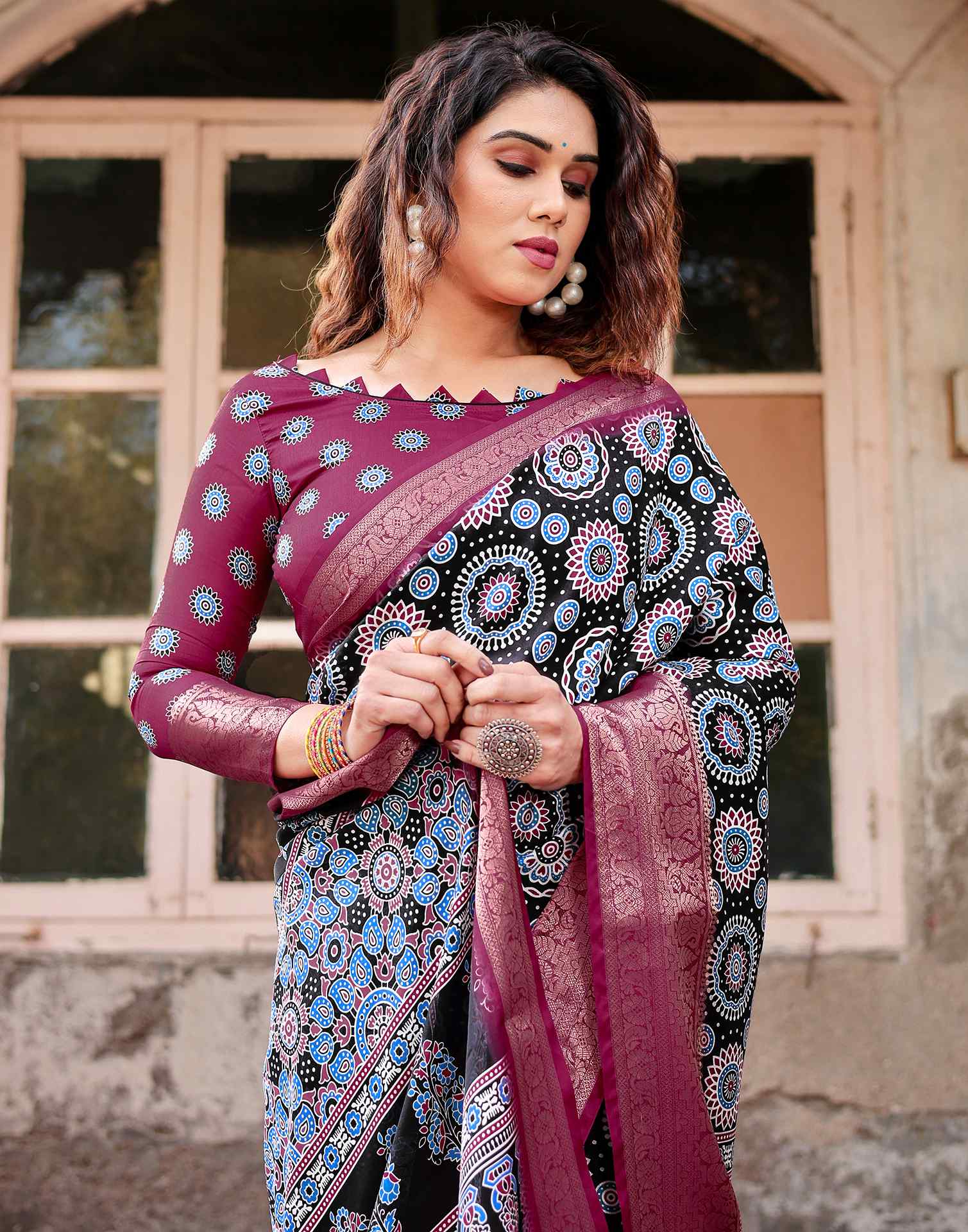 Black Tussar Silk Printed Saree