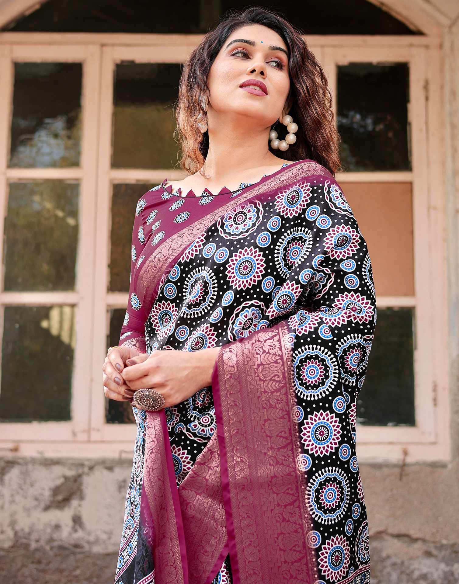 Black Tussar Silk Printed Saree
