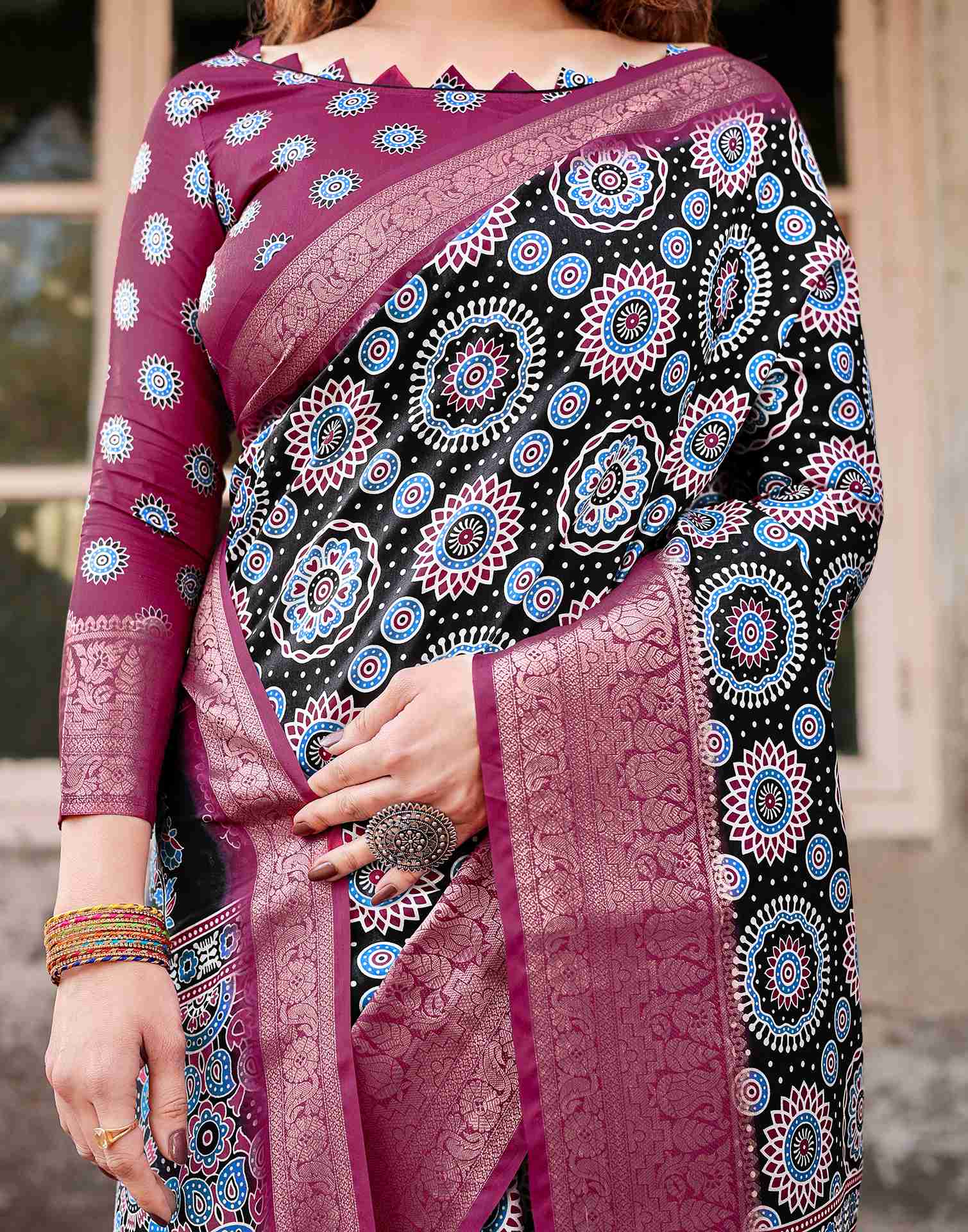 Black Tussar Silk Printed Saree