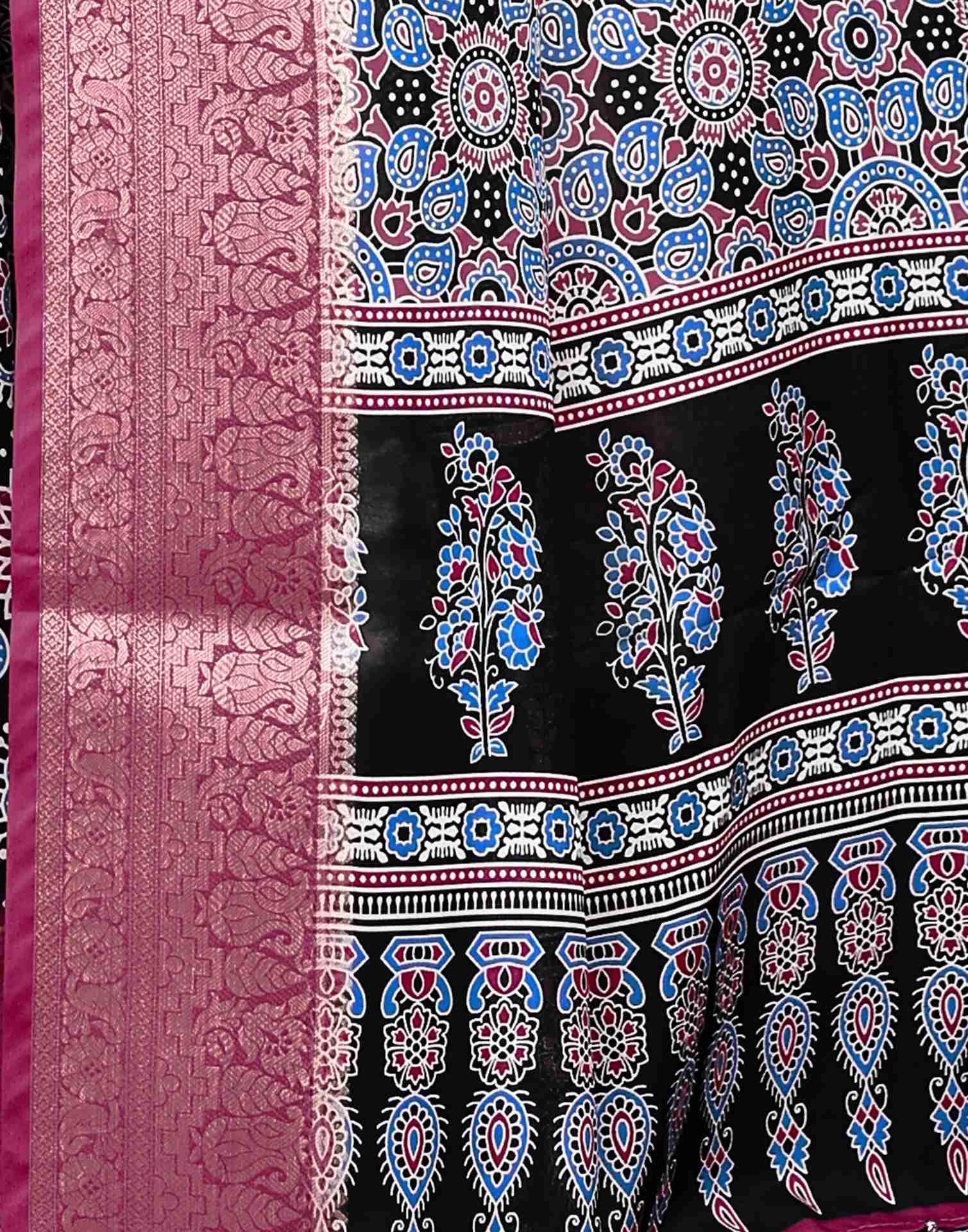 Black Tussar Silk Printed Saree