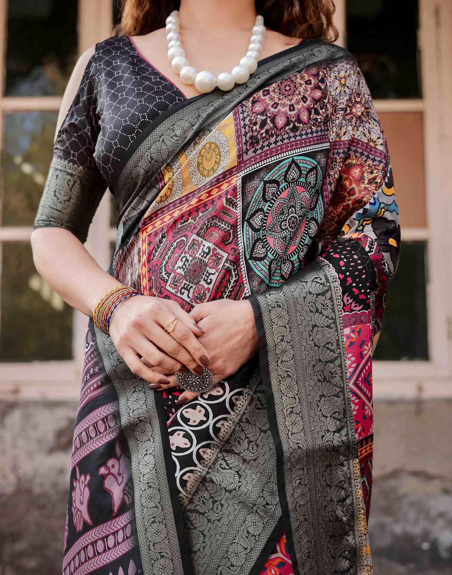 Multicoloured Tussar Silk Printed Saree