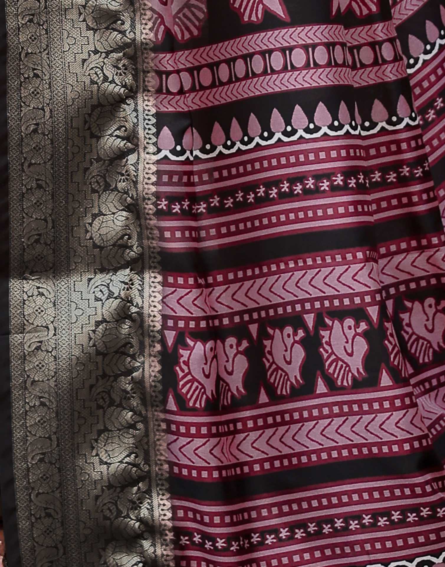 Multicoloured Tussar Silk Printed Saree