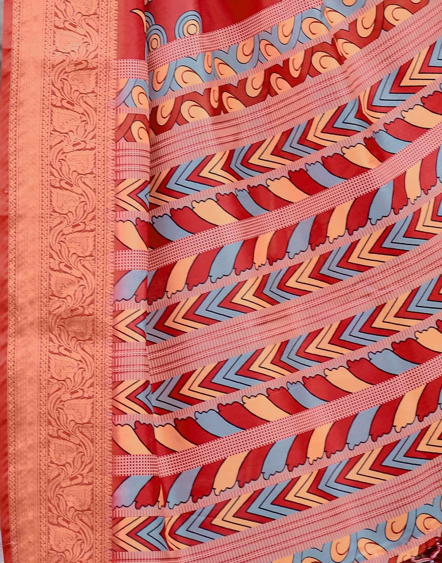 Red Tussar Silk Printed Kalamkari Saree