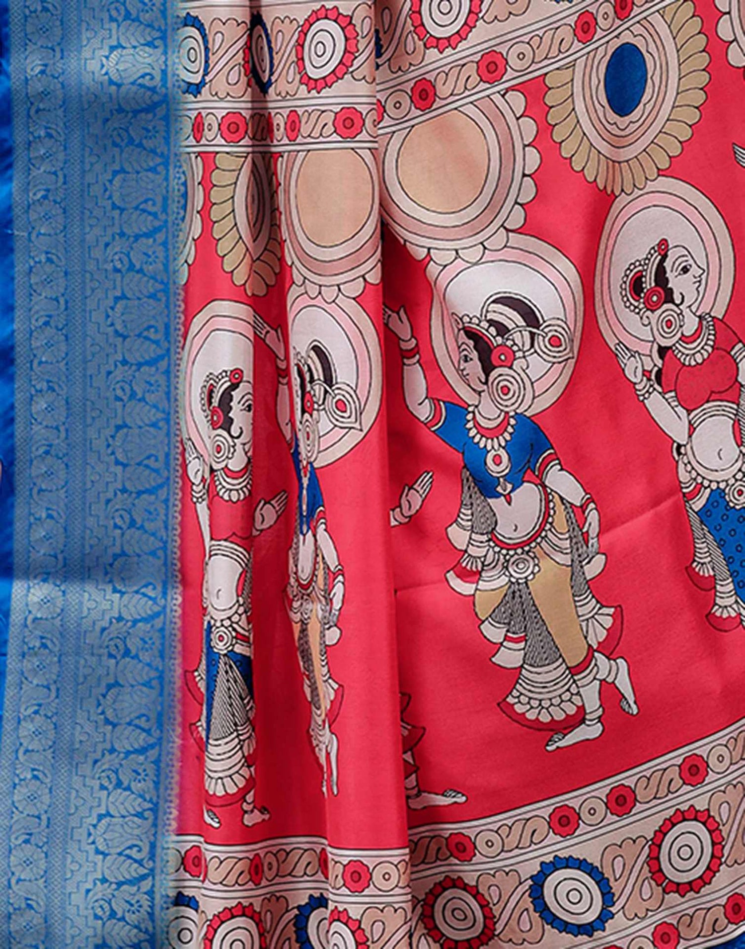 Light Beige Tussar Silk Printed Kalamkari Saree