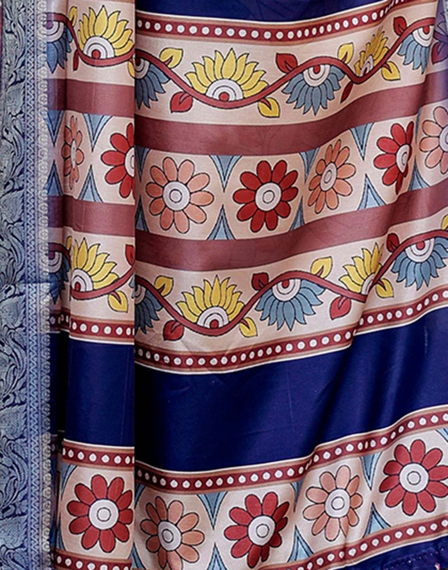 Off White Tussar Silk Printed Kalamkari Saree