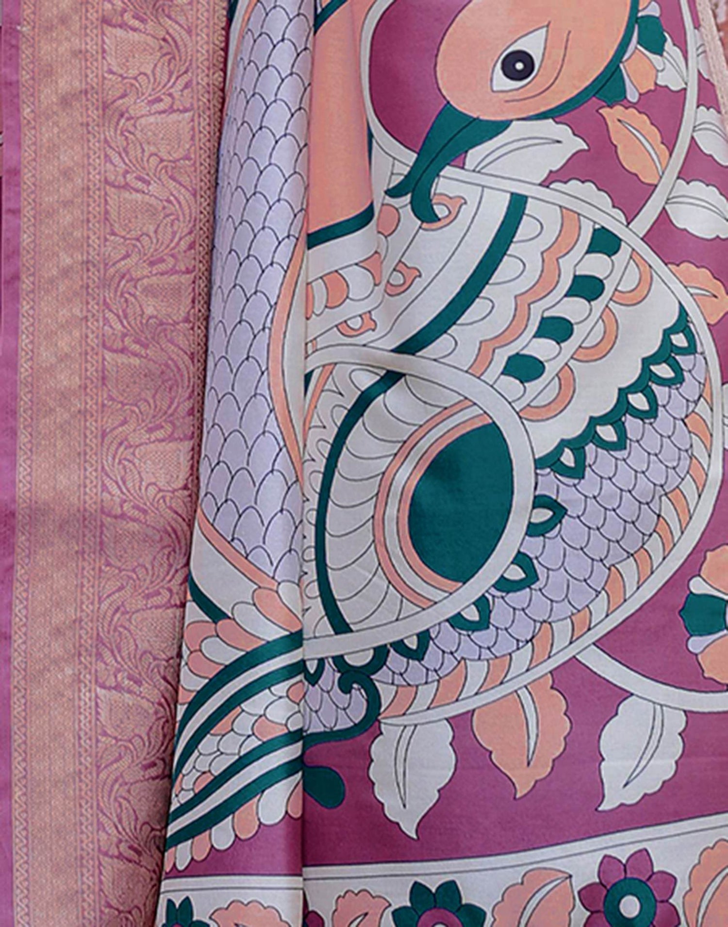 Dusty Purple Tussar Silk Printed Kalamkari Saree