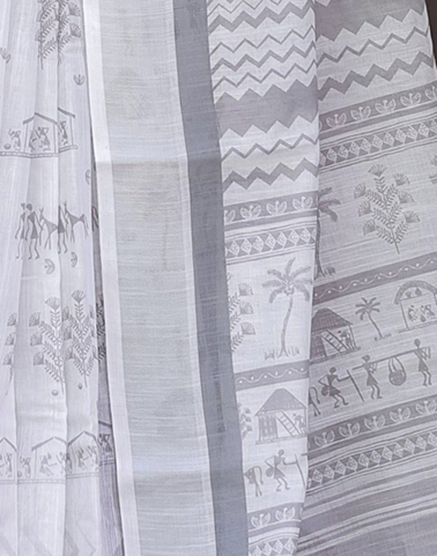White Linen Printed Saree