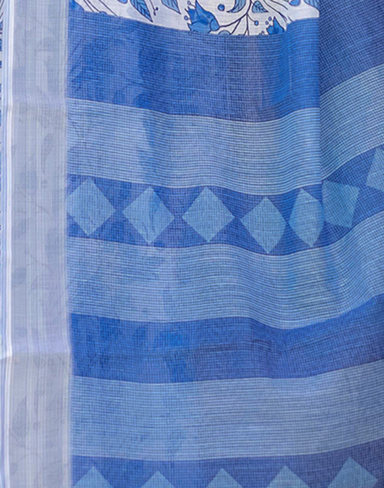 White Linen Printed Saree