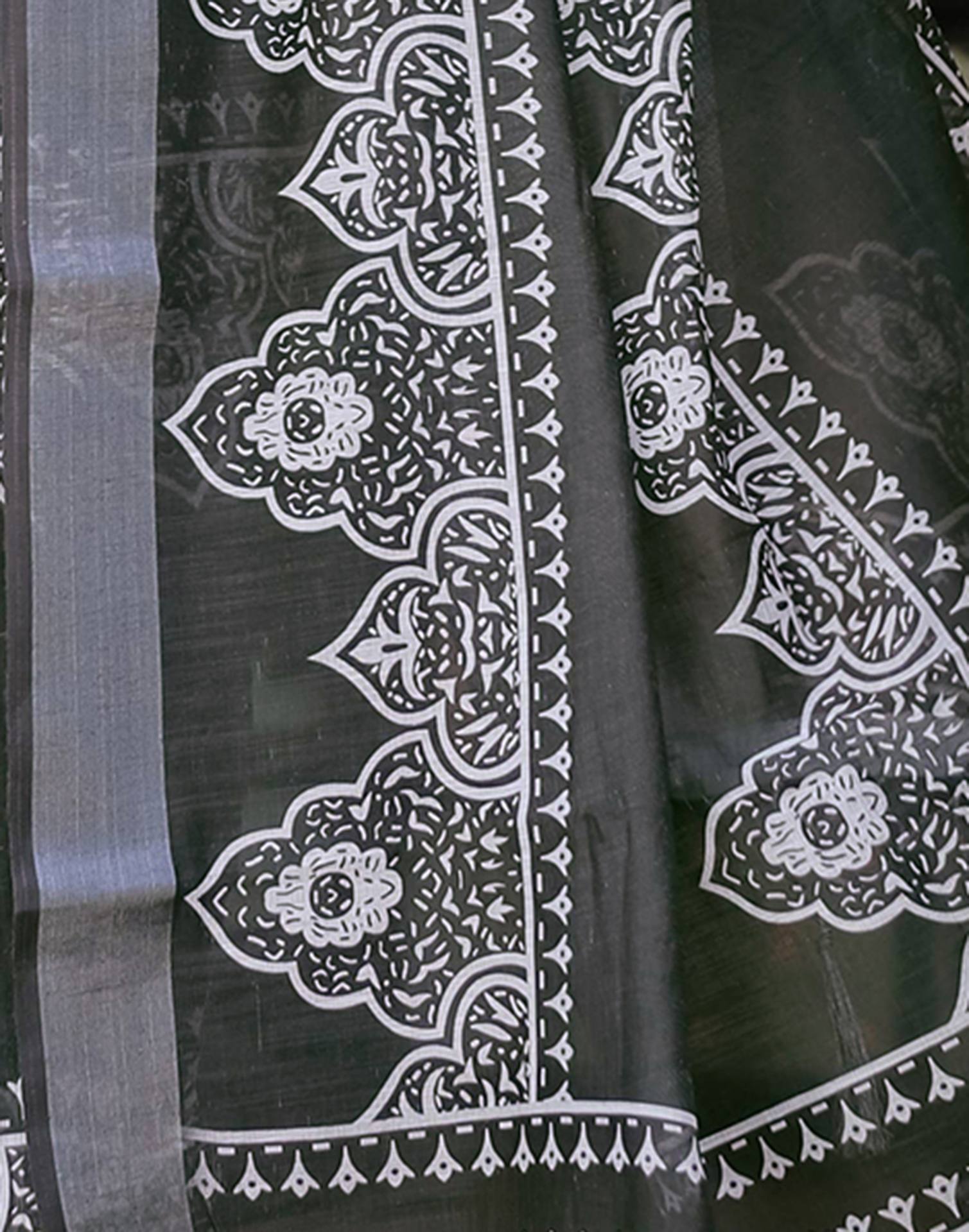 Black Linen Printed Saree