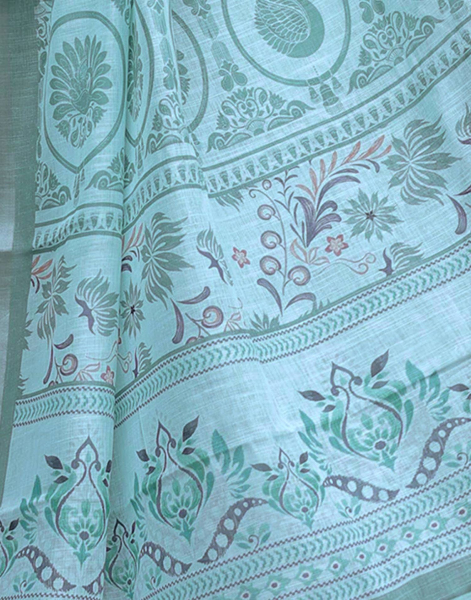 Light Blue Linen Printed Saree