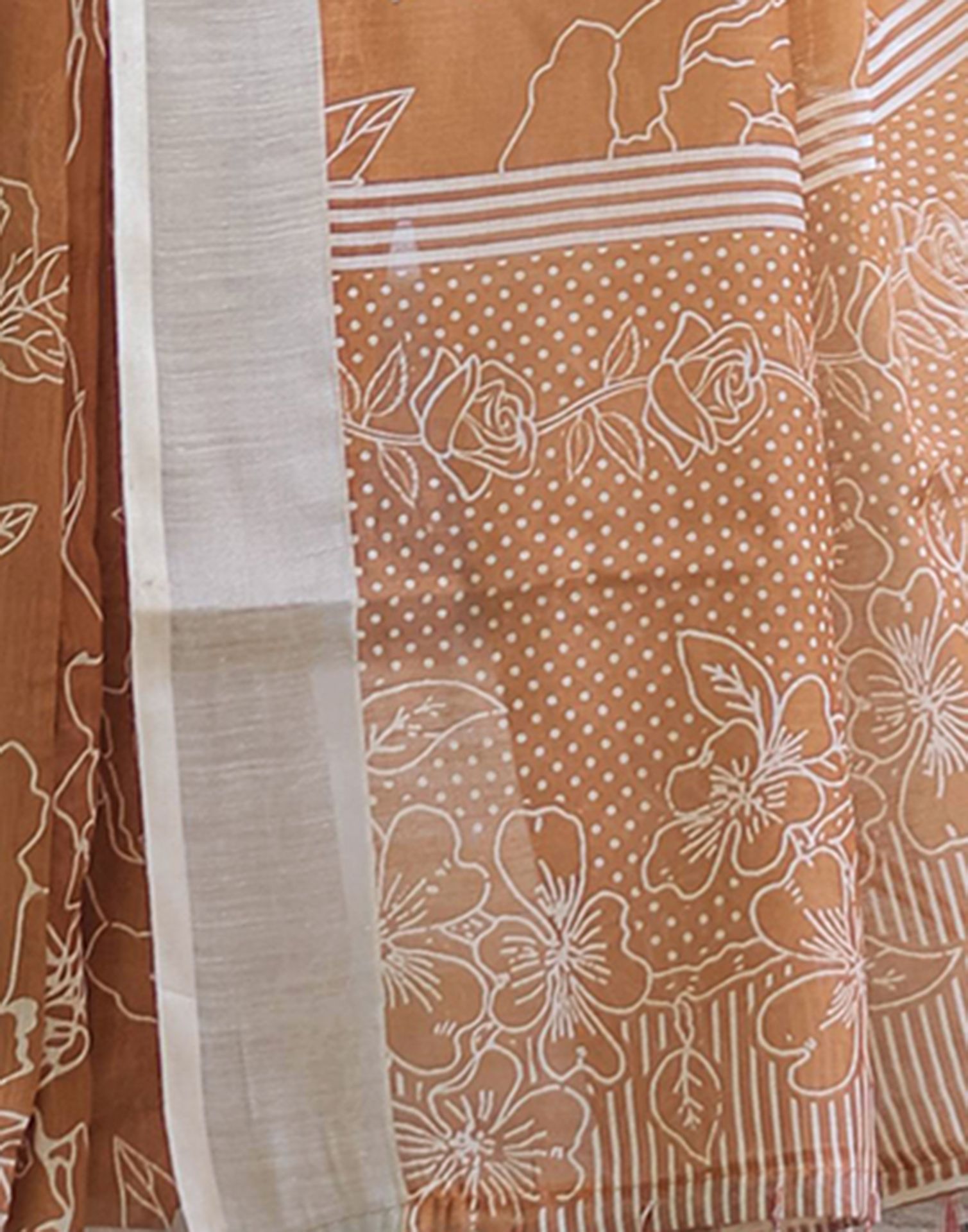 Light Brown Linen Printed Saree