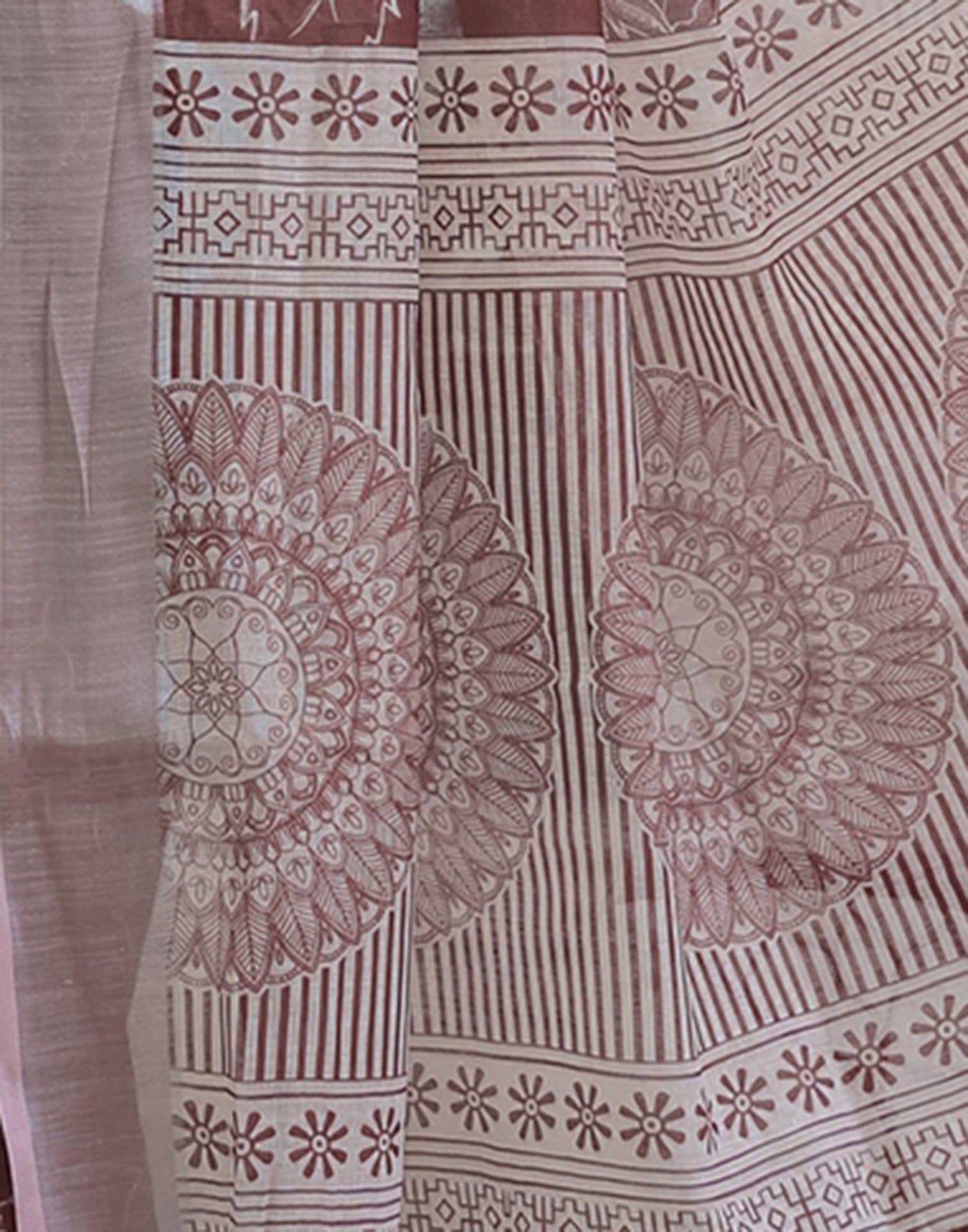 Dark Brown Linen Printed Saree