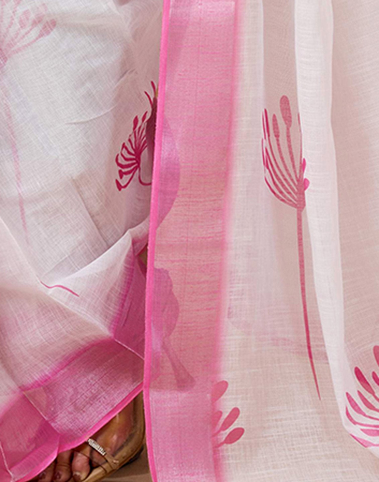 Ready to Wear White Linen Zari Printed Saree