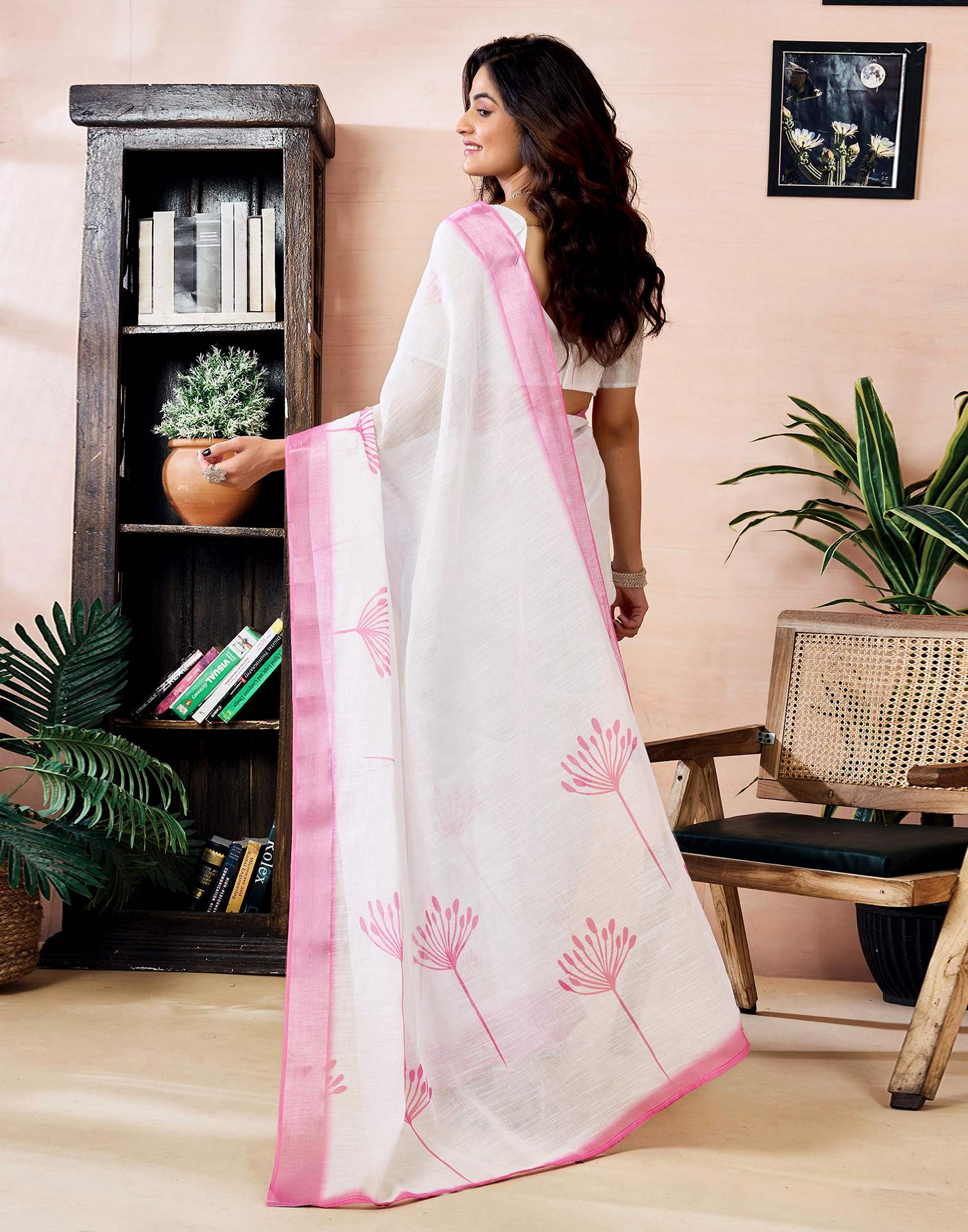 Ready to Wear White Linen Zari Printed Saree