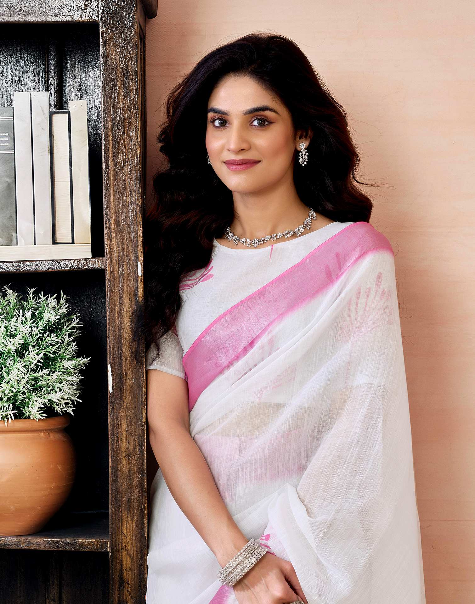 Ready to Wear White Linen Zari Printed Saree