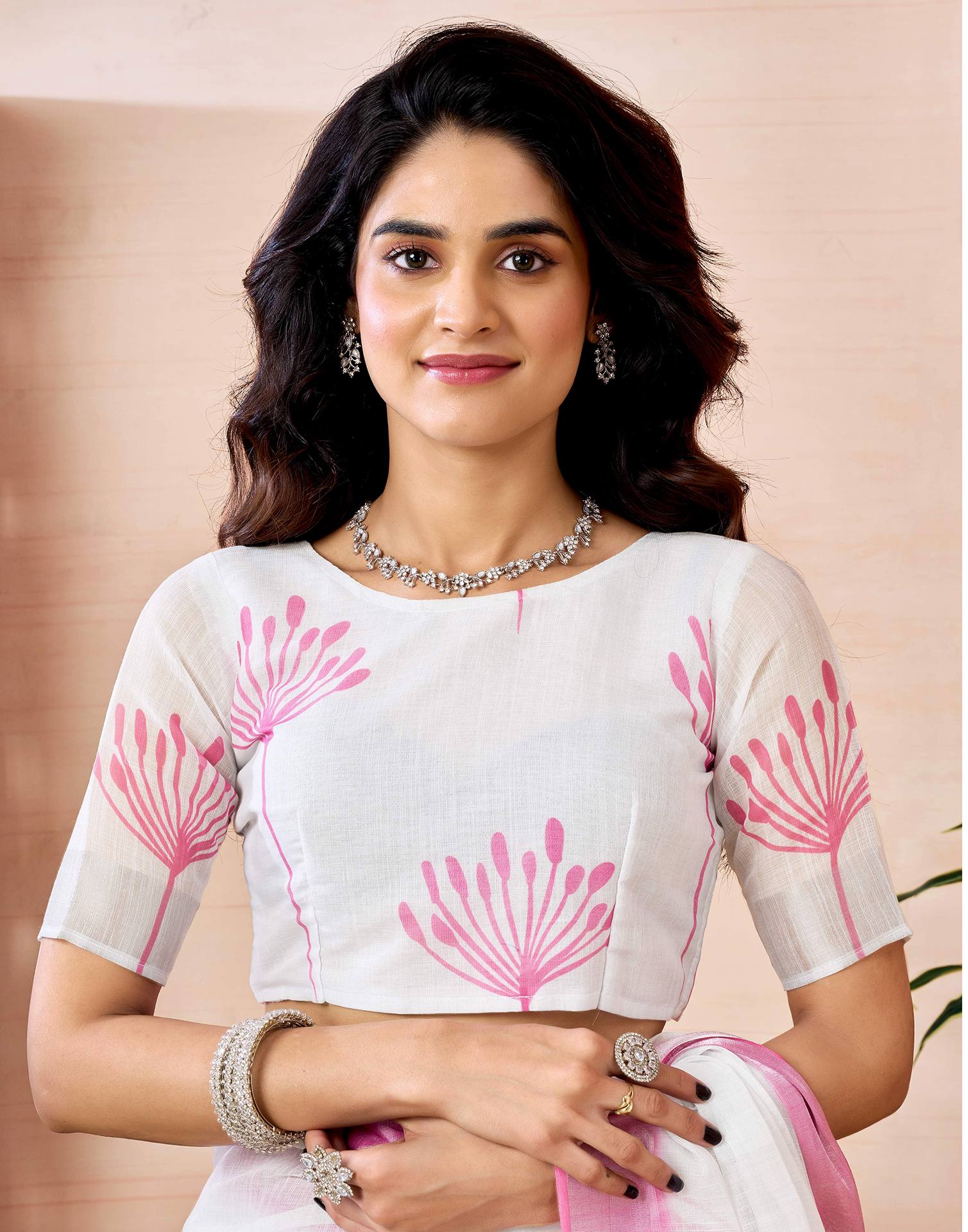 Ready to Wear White Linen Zari Printed Saree