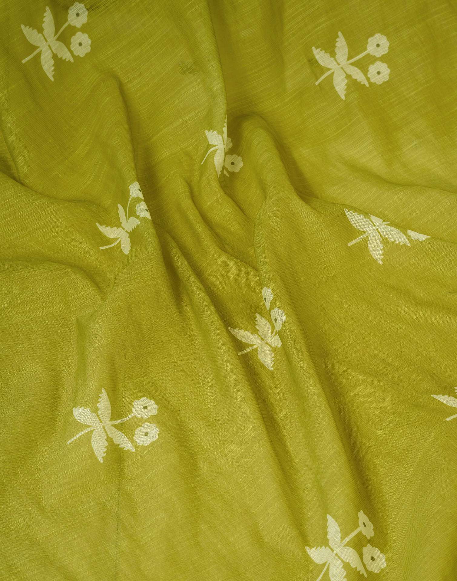 Ready to Wear Olive Green Linen Zari Printed Saree