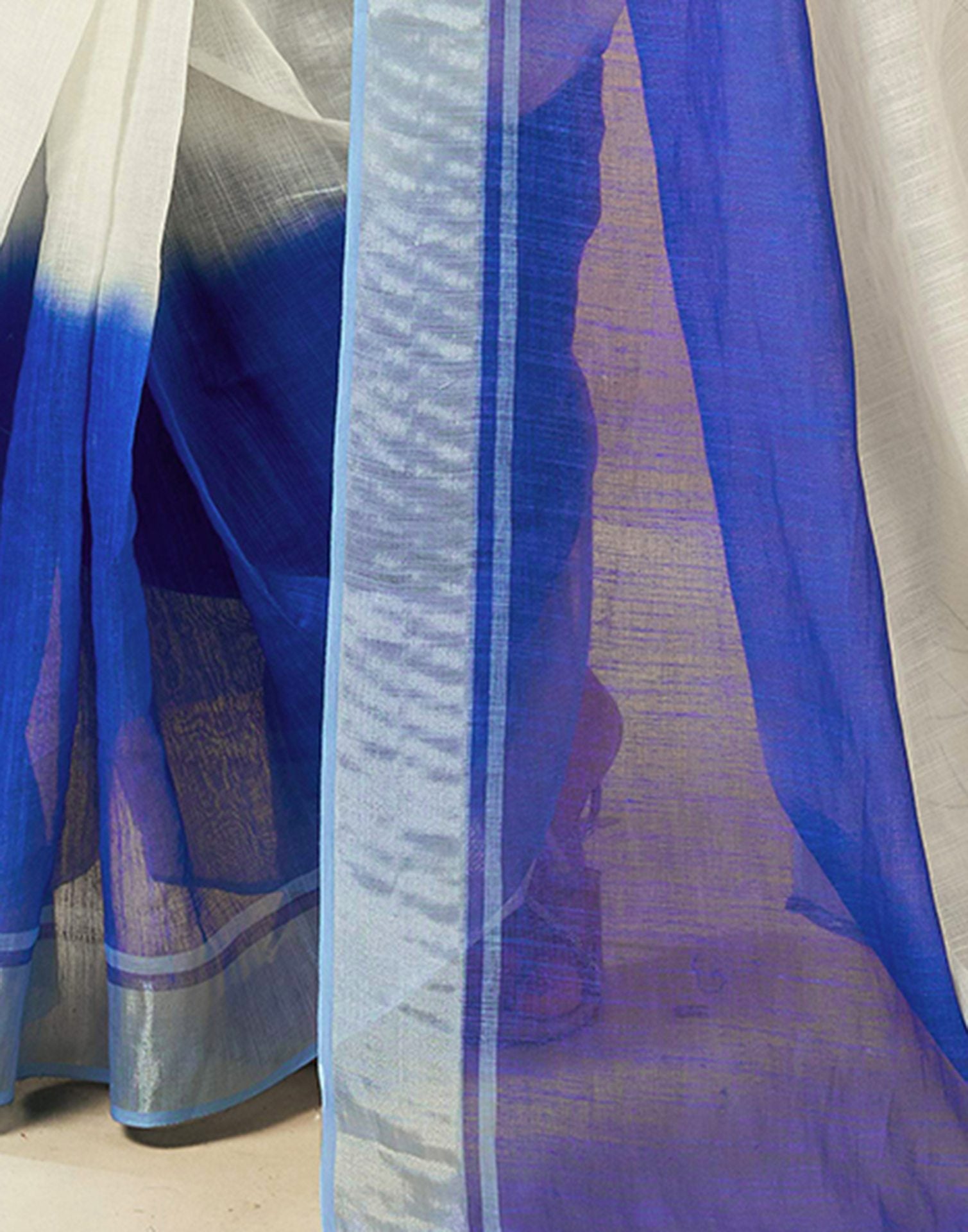 Ready to Wear White Linen Zari Floral Printed Saree