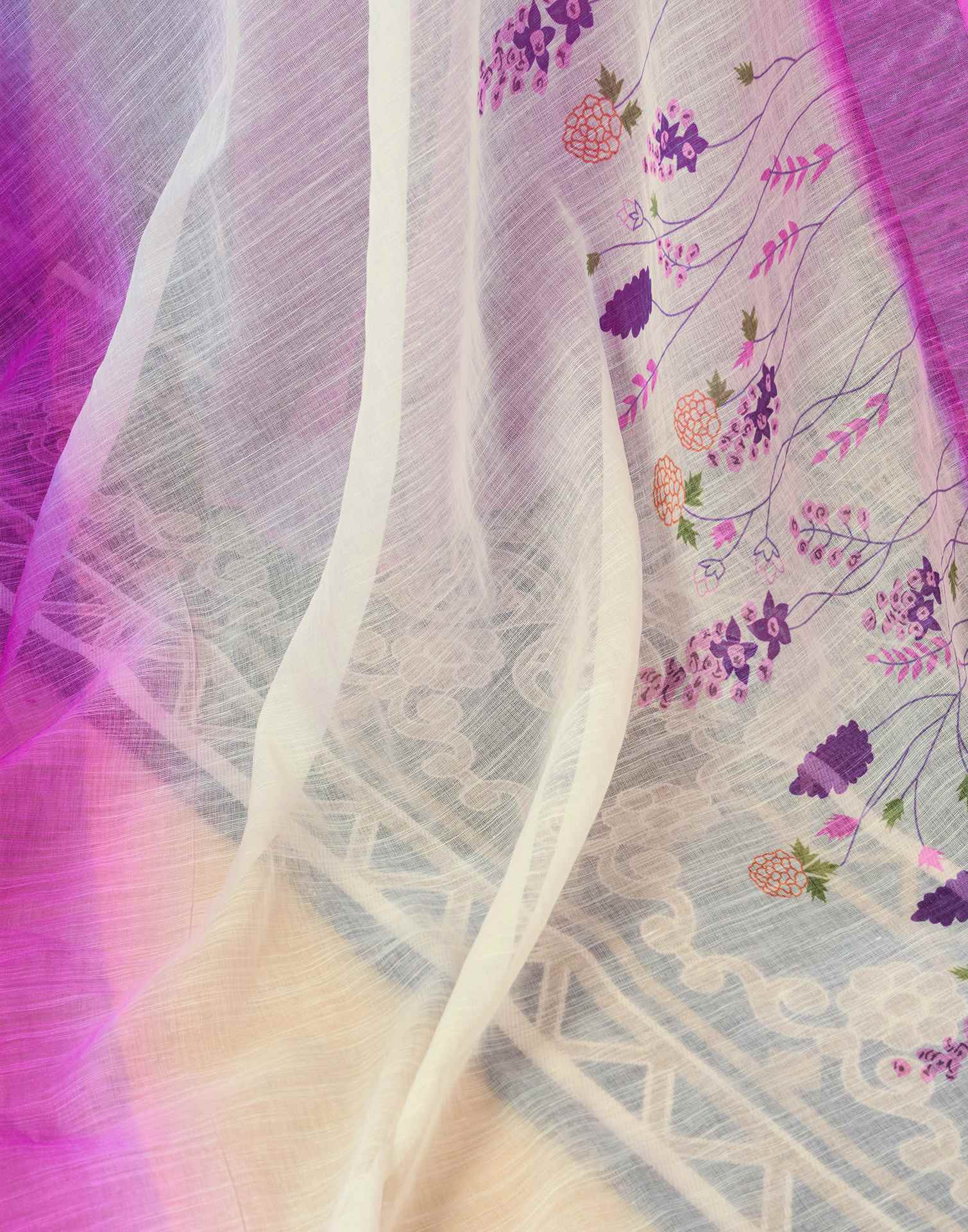 Ready to Wear White Chanderi Floral Printed Saree