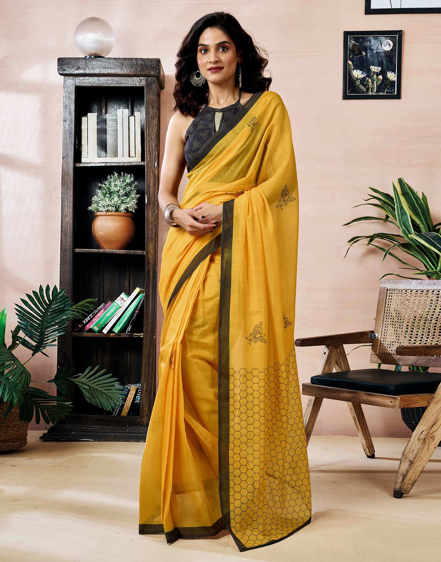 Ready to Wear Yellow Chanderi Printed Saree