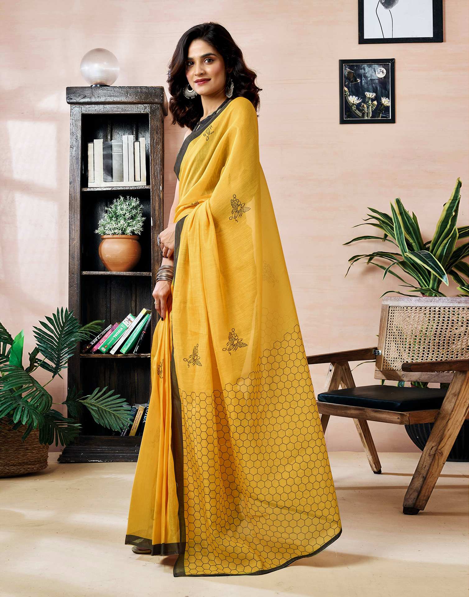 Ready to Wear Yellow Chanderi Printed Saree