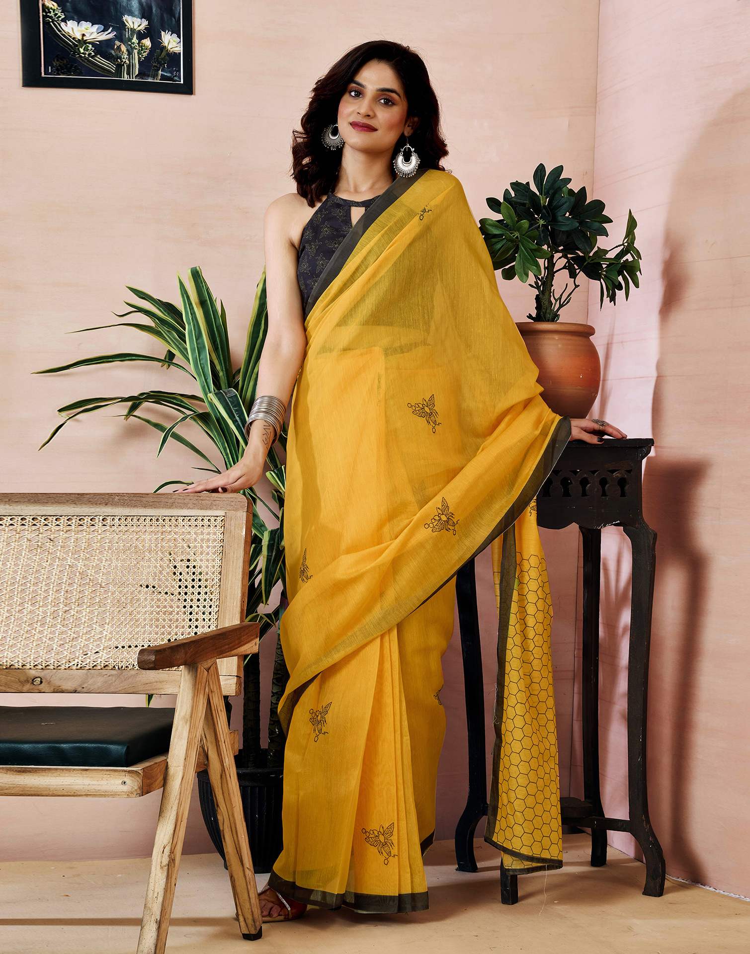 Ready to Wear Yellow Chanderi Printed Saree